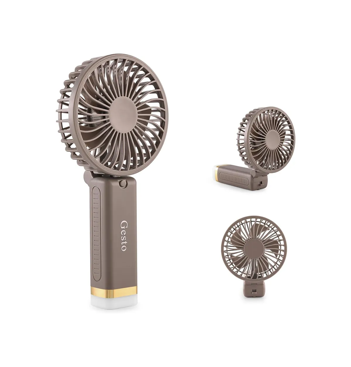 Gesto Portable Fan Rechargeable with LED Light – Foldable Mini Fan, Small Fan,USB Charging Hand Fan with 1200mAh Battery & 3 Speed Modes | Travel, Makeup, Kitchen,Women’s Personal Pankhaa - Grey