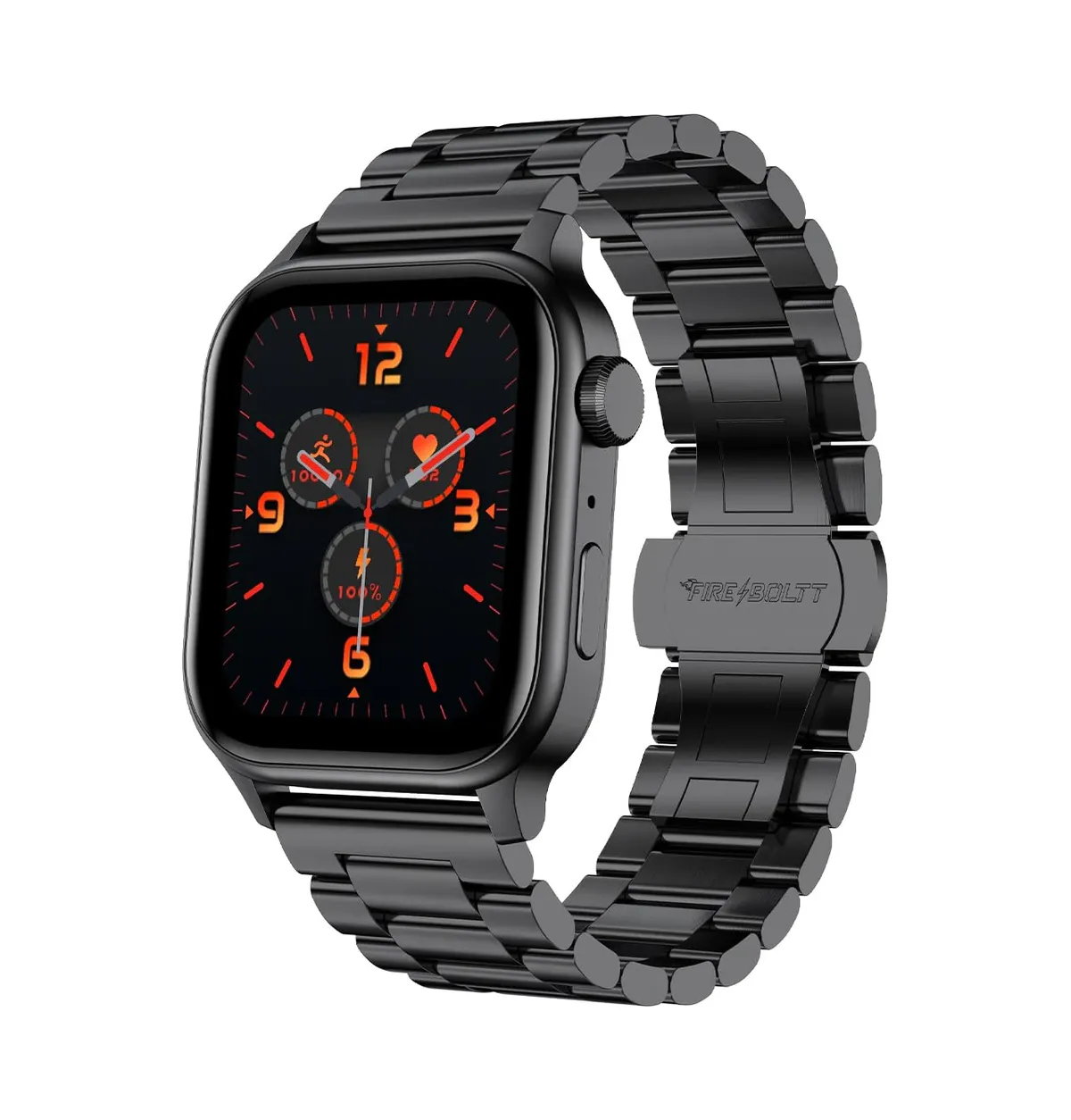 Fire-Boltt Rise Smart Watch 1.85″ with Bluetooth Calling, AI Voice Assistant, Rotating Crown, SpO2 & Heart Rate Monitor, 123 Sports Modes, IP67 Waterproof Metal Smartwatch for Men & Women - Black