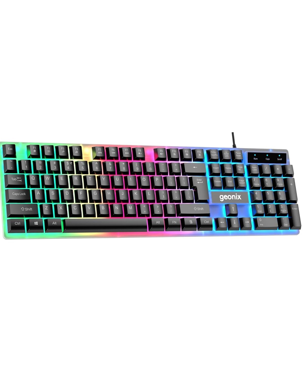 Geonix Cruiser K5, Wired Gaming Keyboard, 104 Keys, 1.5m Cable, 12 Multimedia Keys, USB Interface, RGB Colour, Plug and Play