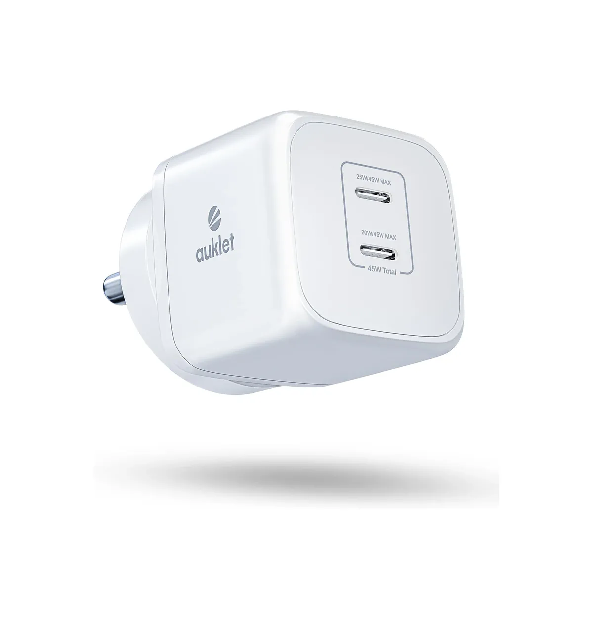 45W GaN Fast Wall Charger, with PD & PPS Support, USB 2C, 1A Port, BIS Certified,Compatible with All iPhones, iPads, Samsung Galaxy, Smartwatch and All Android Mobiles,White