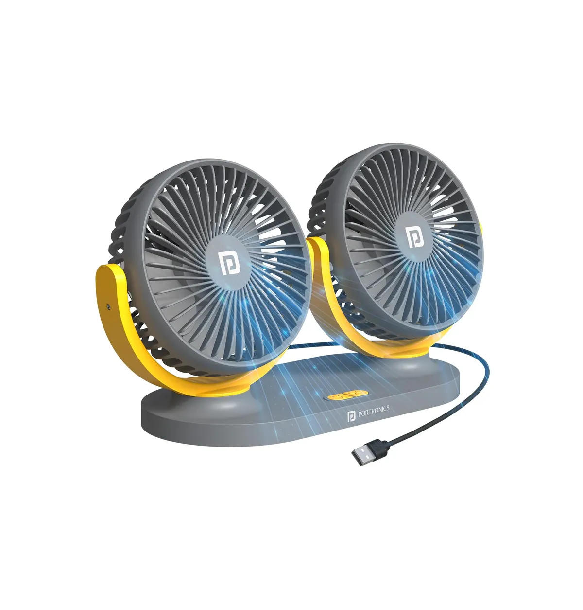Portronics Twin Cool Dual Head Portable USB Powered Fan With 360° Rotatable Head, 3 Speed Control, Ultra Silent Operation, Brushless Motor, Suitable For 12/24V Car,SUV,Bus,Desk,Home Fan (Grey)