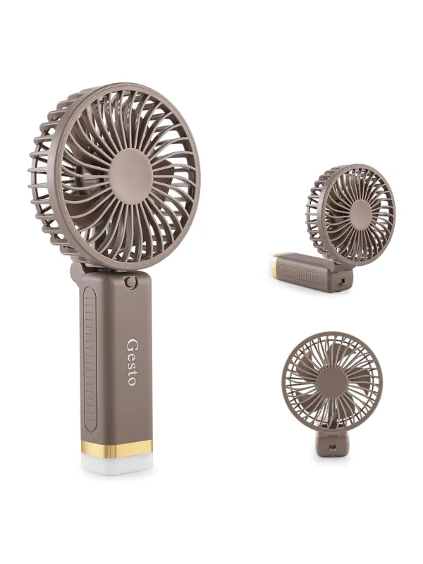Product Gesto Portable Fan Rechargeable with LED Light – Foldable Mini Fan, Small Fan,USB Charging Hand Fan with 1200mAh Battery & 3 Speed Modes | Travel, Makeup, Kitchen,Women’s Personal Pankhaa - Grey Image