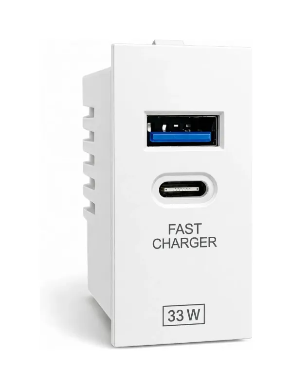 Product 33W Fast Charging Wall Charger Dual Port USB + Type C Adapter Compatible with iPhone & Android | Compact Plug Socket Charger Image