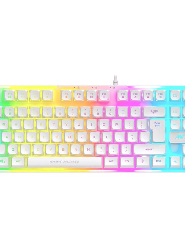 Product Ant Esports MK700 V2 Membrane TKL Wired Gaming Keyboard, 87 UV Coated Mechanical feel Keys Cool RGB Backlight Waterproof Keyboard for PC Laptop Mobile Tablets Gaming, Design and Work Mercury White Image