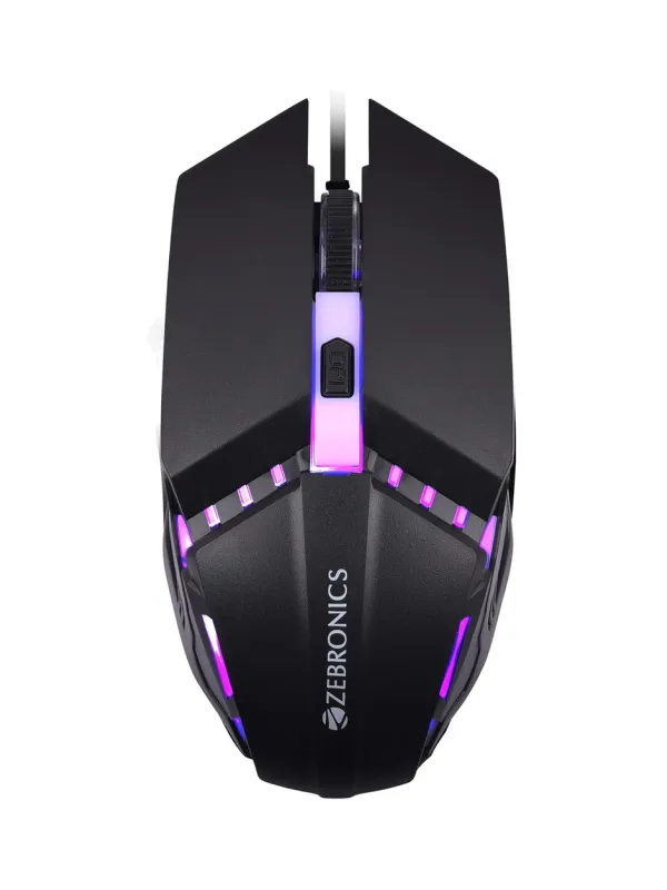 Product ZEBRONICS PHERO Wired Gaming Mouse with up to 1600 DPI, Rainbow LED Lights, DPI Switch, High Precision, Plug & Play, 4 Buttons Image