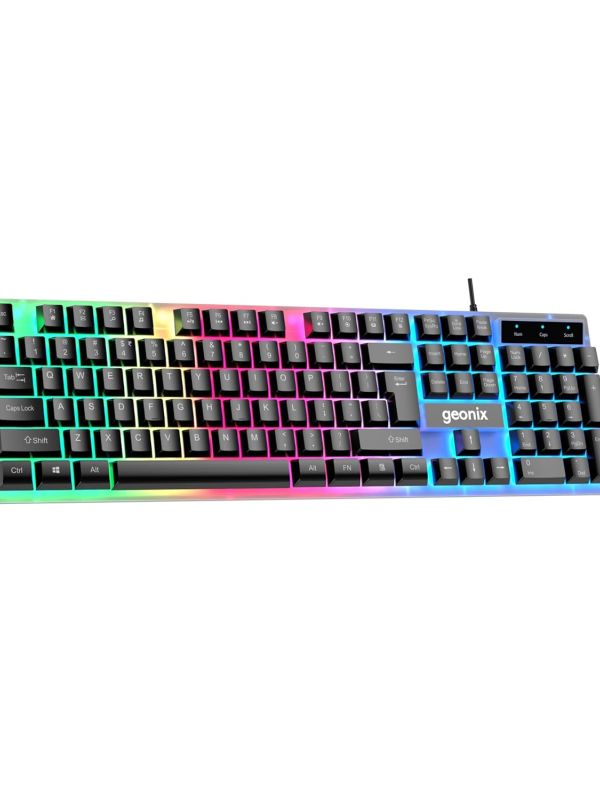 Product Geonix Cruiser K5, Wired Gaming Keyboard, 104 Keys, 1.5m Cable, 12 Multimedia Keys, USB Interface, RGB Colour, Plug and Play Image