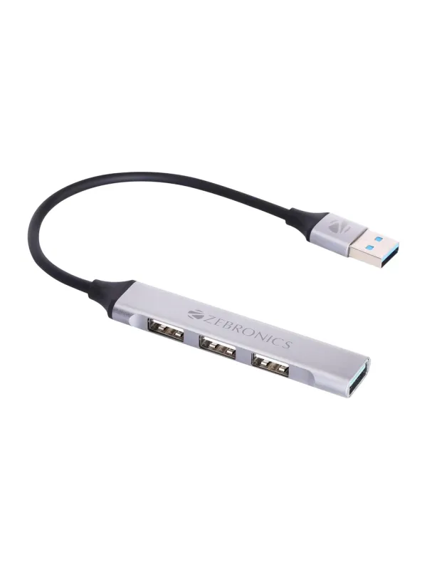 Product Zebronics 200HB USB 3.0 4 Port hub with Hi Speed Data Transfer, Aluminum + ABS Body, 15cm Cable, Sleek Design and Plug Play Usage Image
