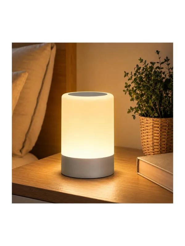 Product FLYNGO Touch Control LED Night Light Table Lamp for Bedroom, Living Room, and Study, with Adjustable Brightness, USB Rechargeable (A1)Plastic ,White Image