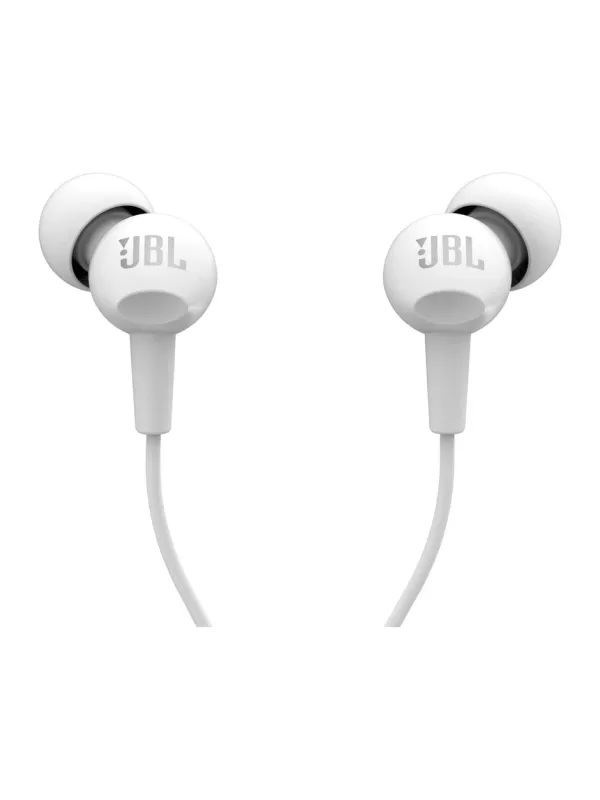 Product JBL C100SI Wired In Ear Headphones with Mic, JBL Pure Bass Sound, One Button Multi-function Remote, Premium Metallic Finish, Angled Buds for Comfort fit (White) Image