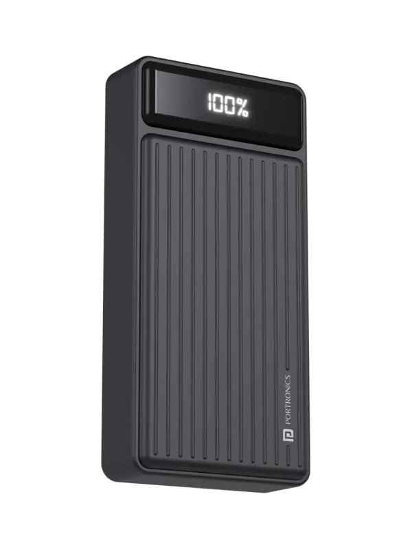 Product Portronics Luxcell B 20K Advanced 20000 mAh Power Bank with 22.5W Max Output, LED Battery Display, 22.5w Mach USB-A, 20w Type C PD Output, Type C Input, Wake Up Button, Black Image