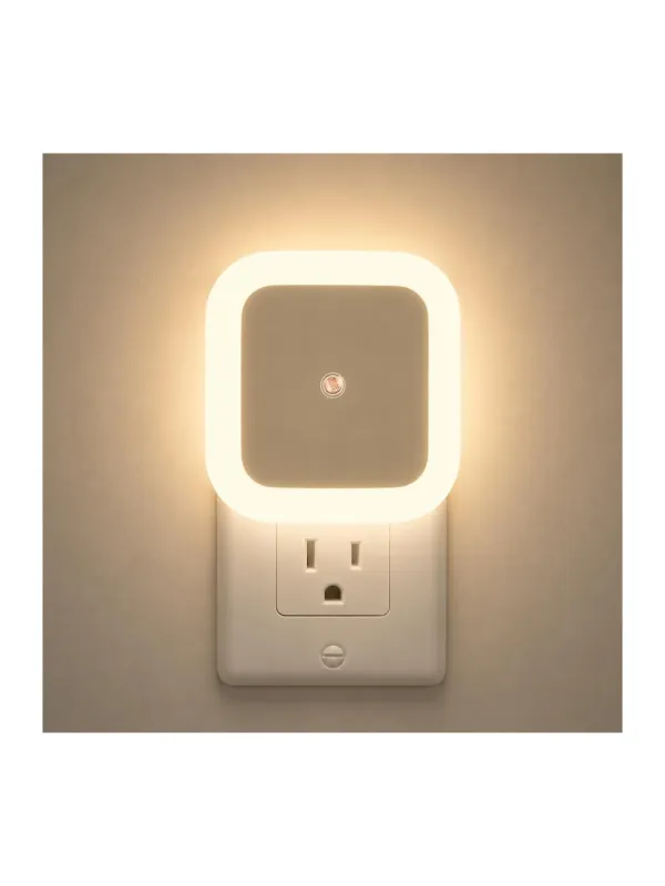 Product Automatic Smart Plug-in LED Sensor Night Light, Square Mini Night Lamp with Automatic Dusk to Dawn Light Sensor for Bedroom, Hallway, Bathroom, Stairs & Kids Room (Warm White/Cool White) Image