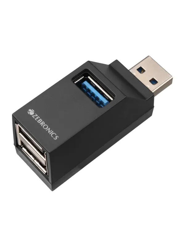Product ZEBRONICS 180HB USB HUB, 3 Ports, USB 3.0, Transfer Speeds Upto 5 Gbps, Lightweight Design, Multi OS Compatible, Plug and Play Image