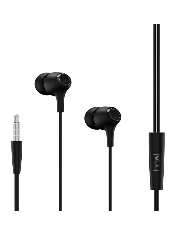 Product boAt Bassheads 95 Wired in Ear Phones,10Mm Drivers,Signature Sound,in-Line Microphone,Integrated Controls,Snug Fit,Lightweight,Voice Assistant,120Cm Cable & 3.5mm Jack (Active Black) Image