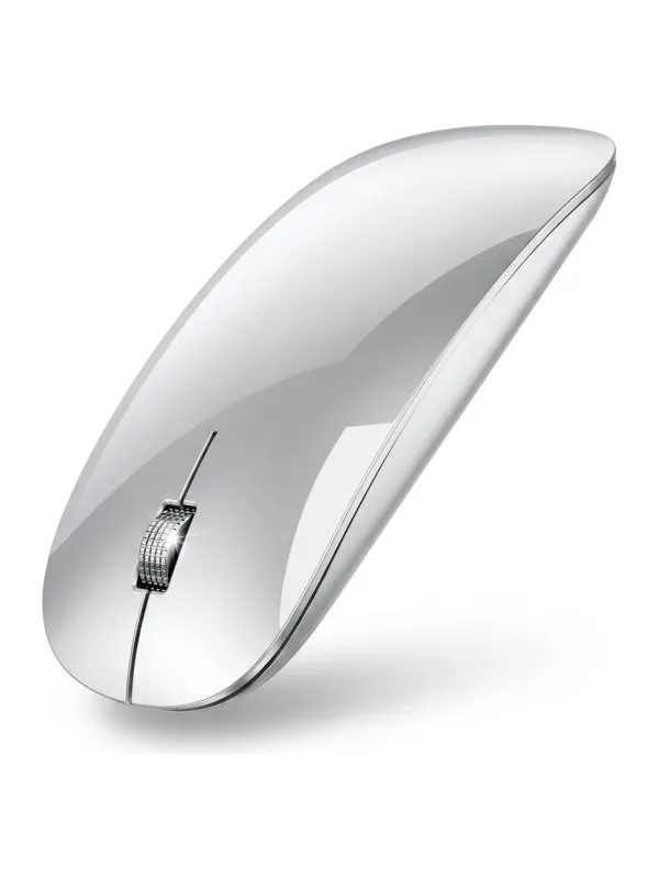 Product Offbeat - Atom Dual Bluetooth 5.1+5.1 & 2.4Ghz Wireless, Type-C Rechargeable 100 Hours Battery Silent Click Mouse, Triple Device connectivity Windows, Mac, iOS, Android (Silver) Image