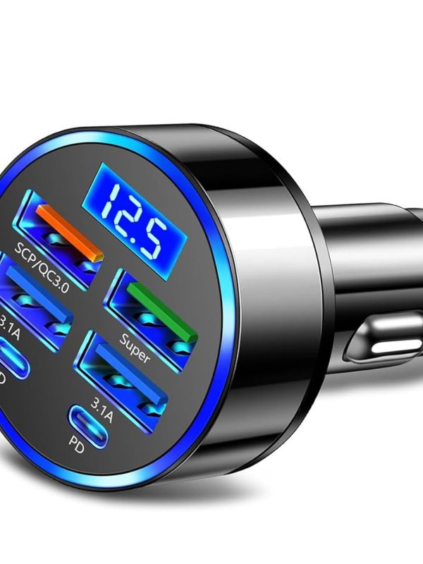 Product Spiaty 800W Car Charger Adapter, 6-Port Fast Charging USB C Car Charger with 4 USB & 2 Type-C PD Ports, QC3.0 Super Fast Charging, 12V/24V Universal Car Phone Charger for iPhone, Samsung, iPad & More Image